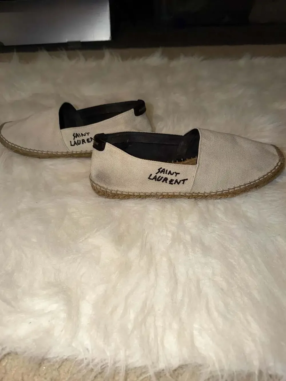 Saint Laurent Espadrilles Size 41.5 Cream Canvas Logo Embroidered